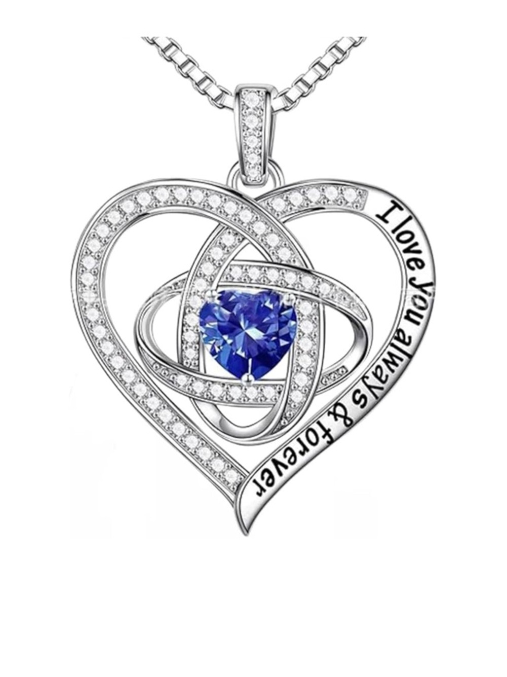 Silver Heart Pendant Necklace with Blue Heart Crystal